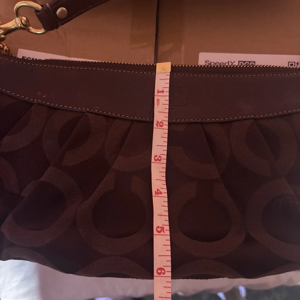Vtg Coach Ergo Pleated Shoulder Bag Brown Signature Canvas Demi Pouch Handbag